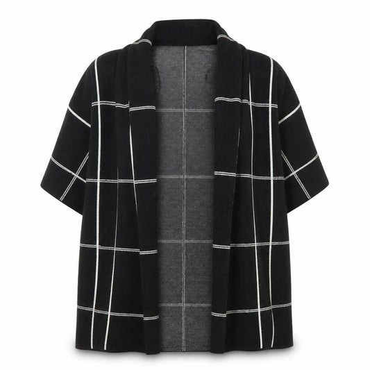 Front view of Ellen Tracy Women's Black Check Open Knit Cardigan XL