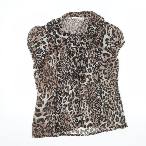 Select Womens Brown Leopard Print Chiffon Ruffle Blouse Size 12