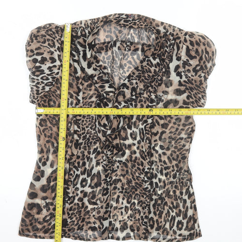 Select Womens Brown Leopard Print Chiffon Ruffle Blouse Size 12