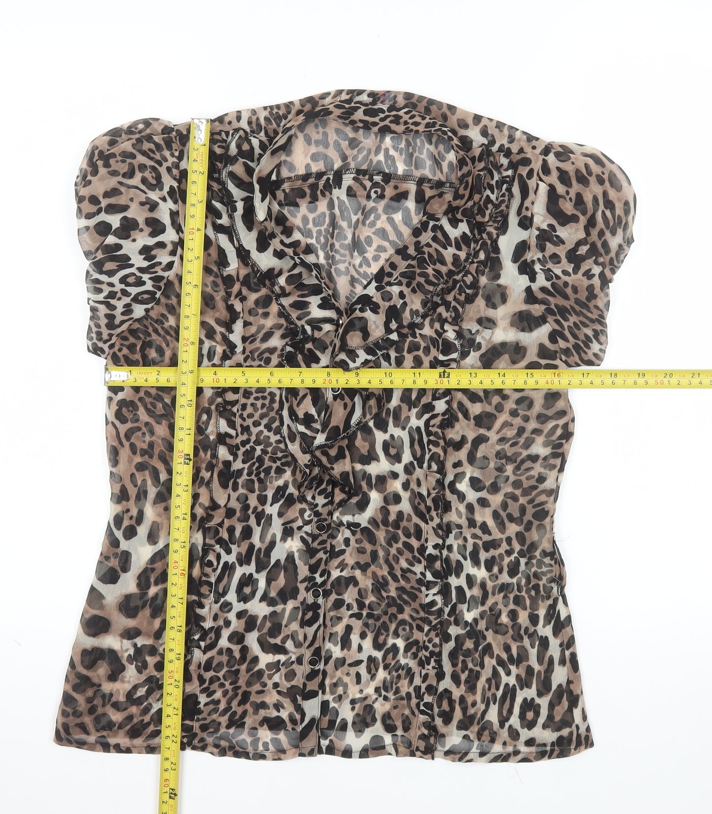 Select Womens Brown Leopard Print Chiffon Ruffle Blouse Size 12