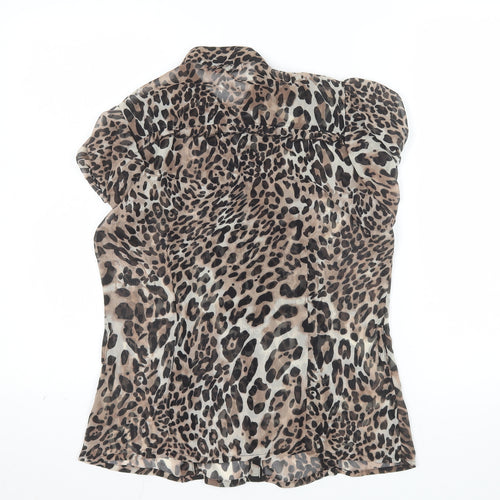 Select Womens Brown Leopard Print Chiffon Ruffle Blouse Size 12