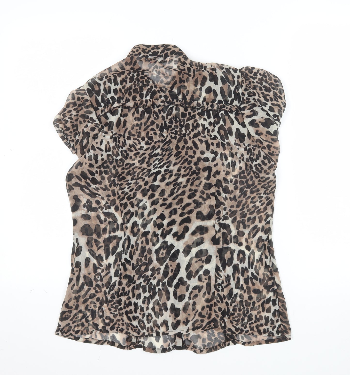 Select Womens Brown Leopard Print Chiffon Ruffle Blouse Size 12