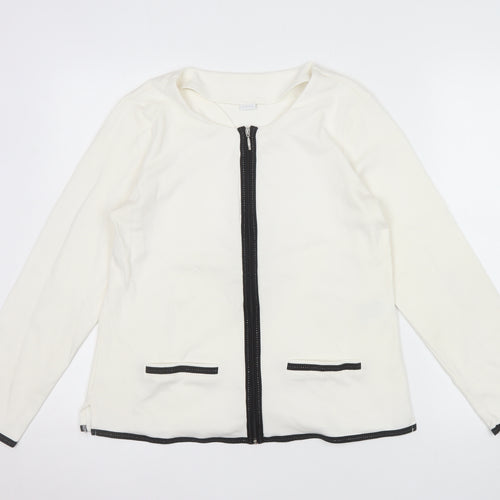 Privacy Women’s Ivory Zip Front Long Sleeve Jersey Blouse Size 14