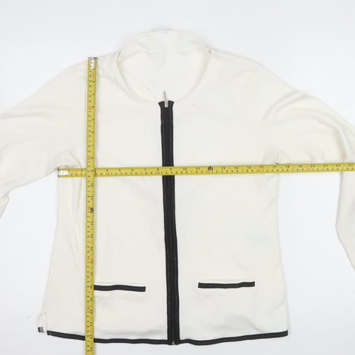 Privacy Women’s Ivory Zip Front Long Sleeve Jersey Blouse Size 14