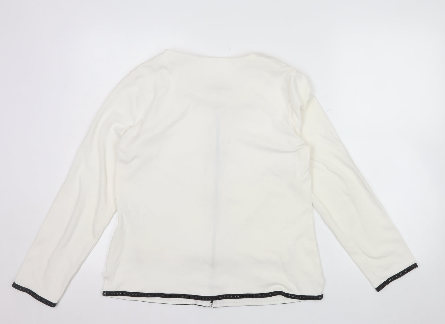 Privacy Women’s Ivory Zip Front Long Sleeve Jersey Blouse Size 14