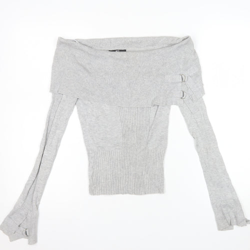 Jane Norman Women’s Grey Off Shoulder Knit Blouse Size 8 Long Sleeve