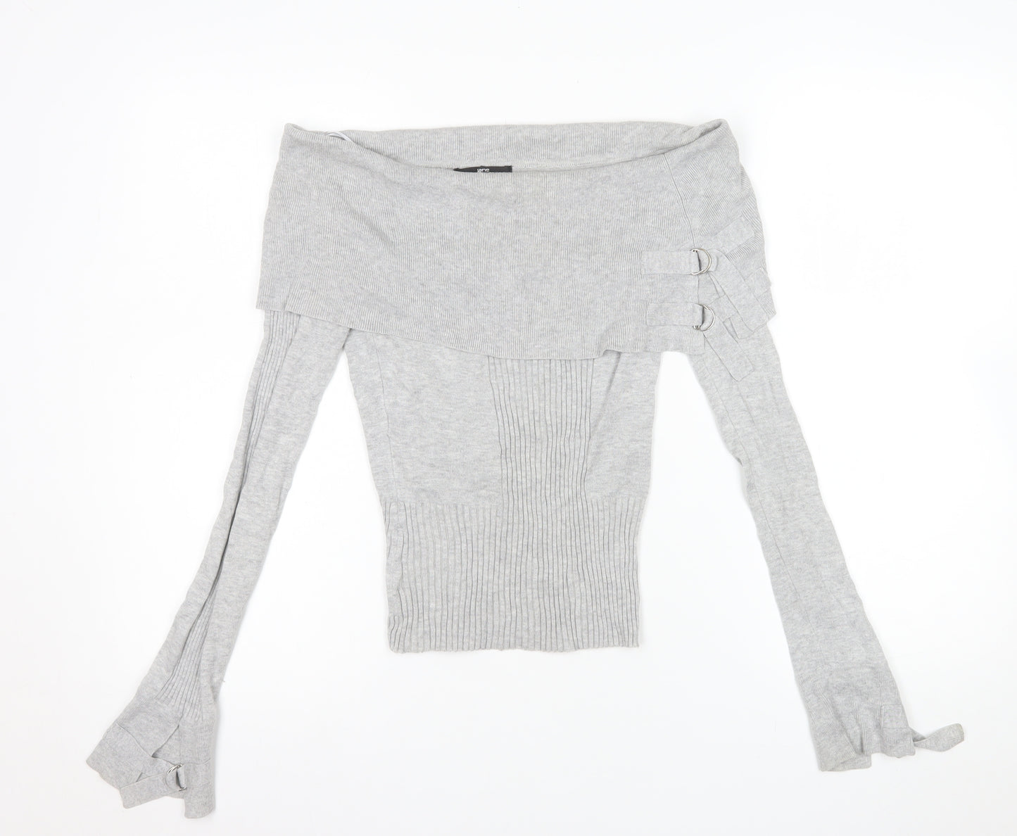 Jane Norman Women’s Grey Off Shoulder Knit Blouse Size 8 Long Sleeve
