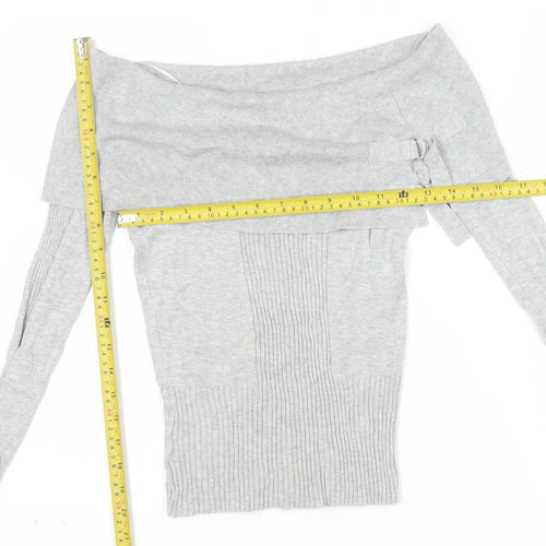 Jane Norman Women’s Grey Off Shoulder Knit Blouse Size 8 Long Sleeve