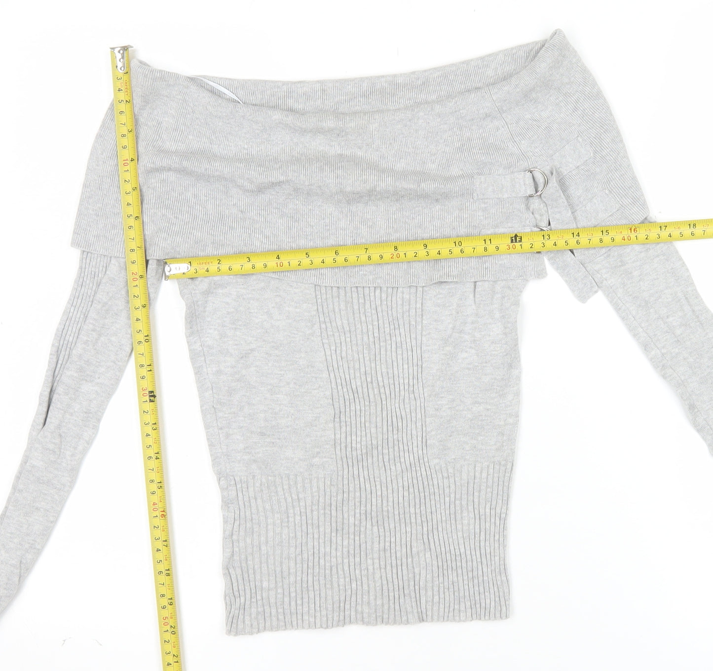 Jane Norman Women’s Grey Off Shoulder Knit Blouse Size 8 Long Sleeve