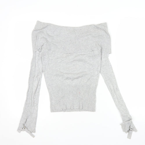 Jane Norman Women’s Grey Off Shoulder Knit Blouse Size 8 Long Sleeve
