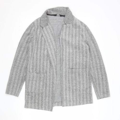F&F Women Grey Herringbone Open Front Blazer UK 10 Long Sleeve