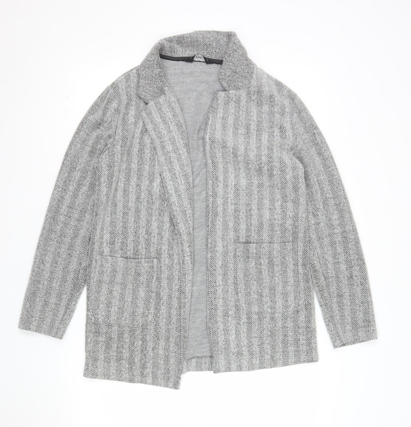 F&F Women Grey Herringbone Open Front Blazer UK 10 Long Sleeve