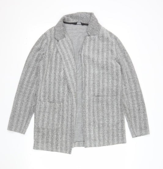 F&F Women Grey Herringbone Open Front Blazer UK 10 Long Sleeve