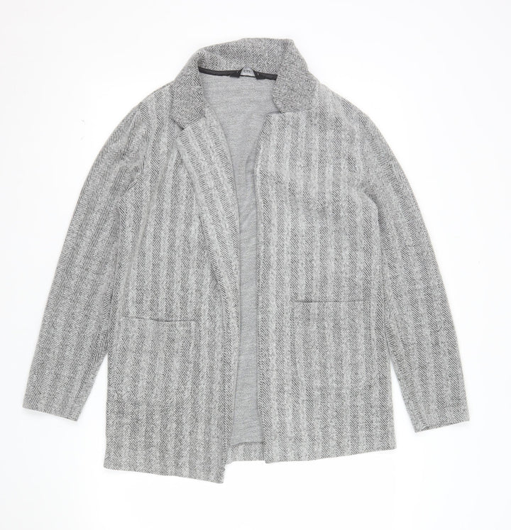 F&F Women Grey Herringbone Open Front Blazer UK 10 Long Sleeve