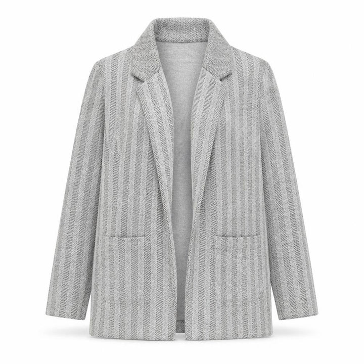 F&F Women Grey Herringbone Open Front Blazer UK 10 Long Sleeve