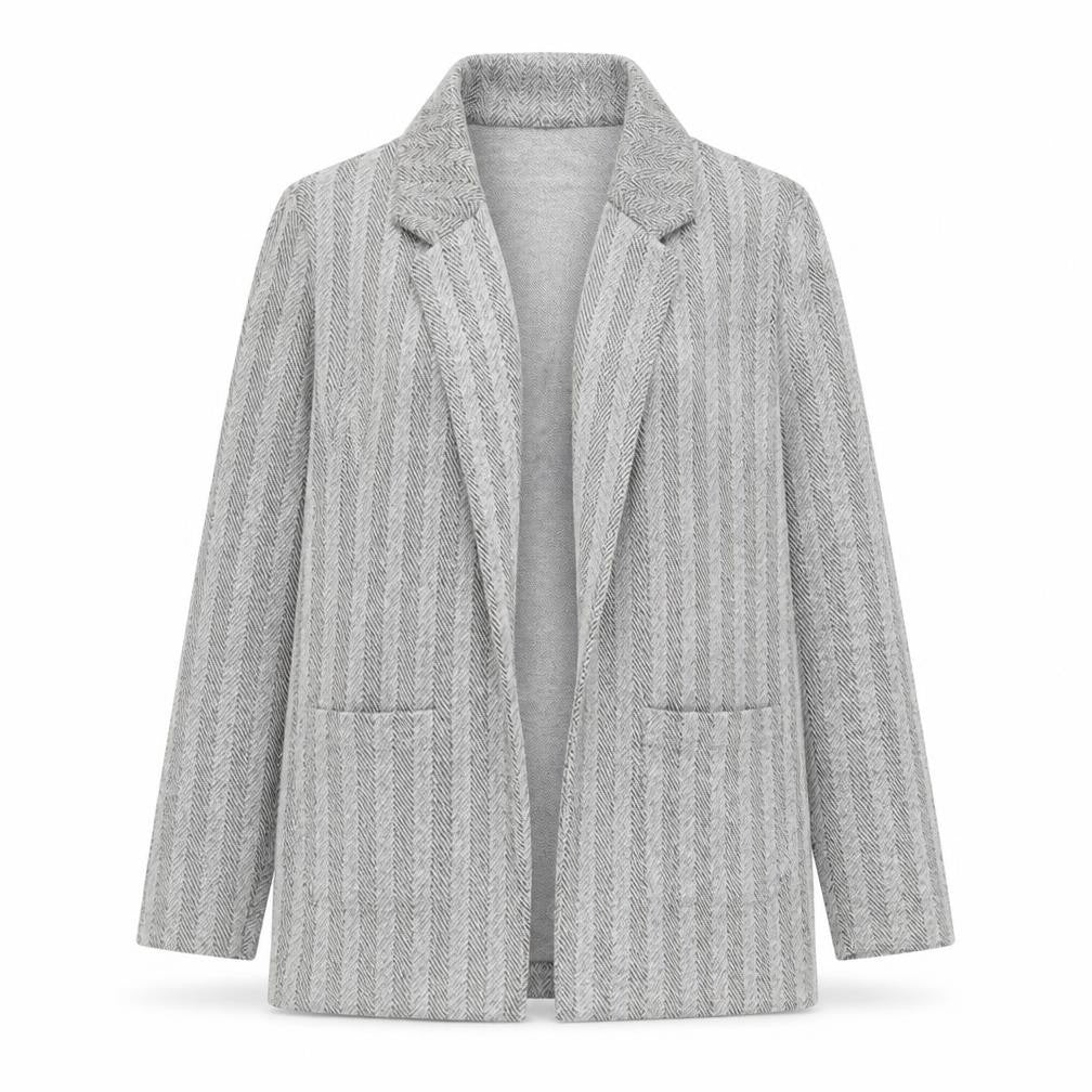 Front view of F&F Women Grey Herringbone Open Front Blazer UK 10 Long Sleeve