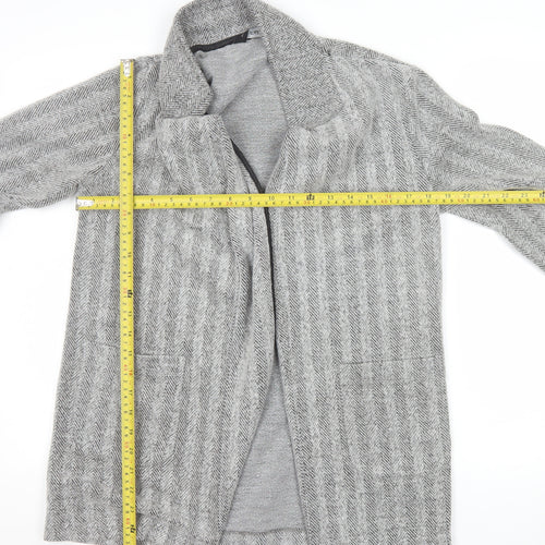 F&F Women Grey Herringbone Open Front Blazer UK 10 Long Sleeve