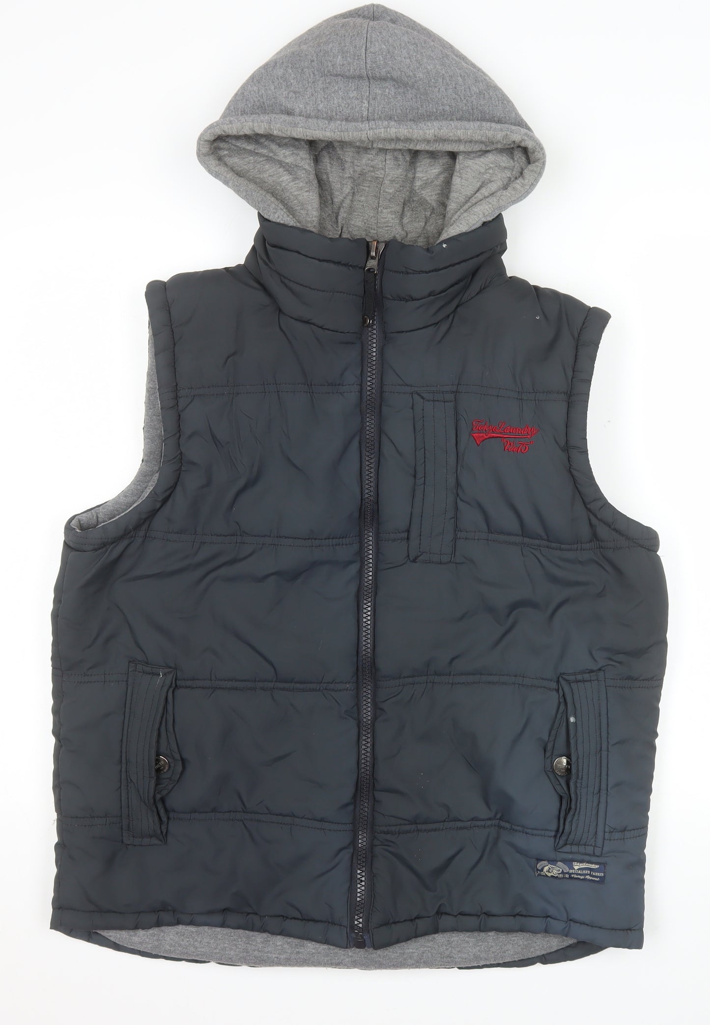 Tokyo Laundry Men's Blue Hooded Bodywarmer Gilet Size M