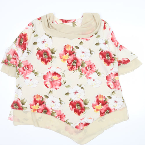 Bemark Womens Beige Floral Chiffon Tunic Blouse 2XL Short Sleeve