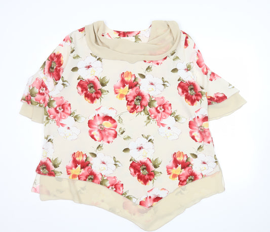 Bemark Womens Beige Floral Chiffon Tunic Blouse 2XL Short Sleeve