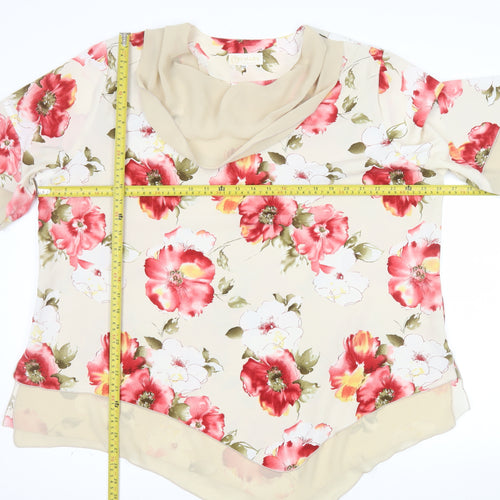 Bemark Womens Beige Floral Chiffon Tunic Blouse 2XL Short Sleeve
