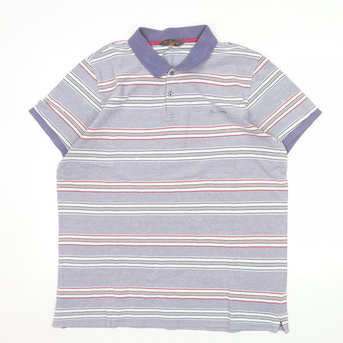 Ben Sherman Mens Grey Striped 2XL Cotton Polo Shirt