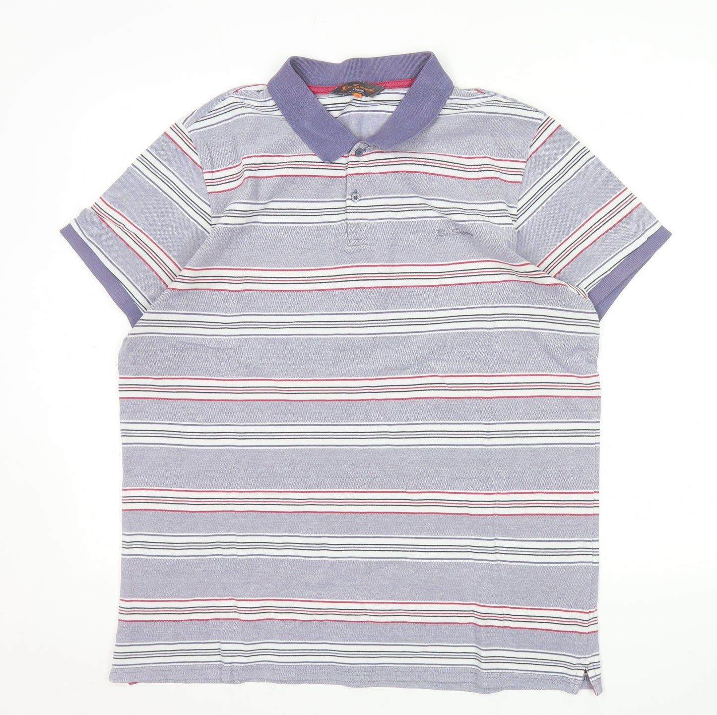 Ben Sherman Mens Grey Striped 2XL Cotton Polo Shirt