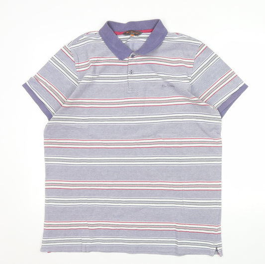Ben Sherman Mens Grey Striped 2XL Cotton Polo Shirt
