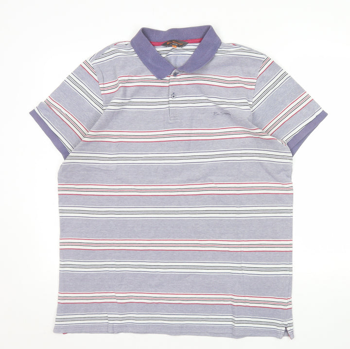 Ben Sherman Mens Grey Striped 2XL Cotton Polo Shirt