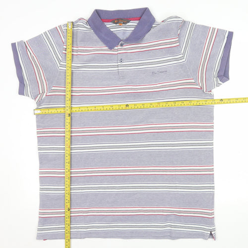 Ben Sherman Mens Grey Striped 2XL Cotton Polo Shirt