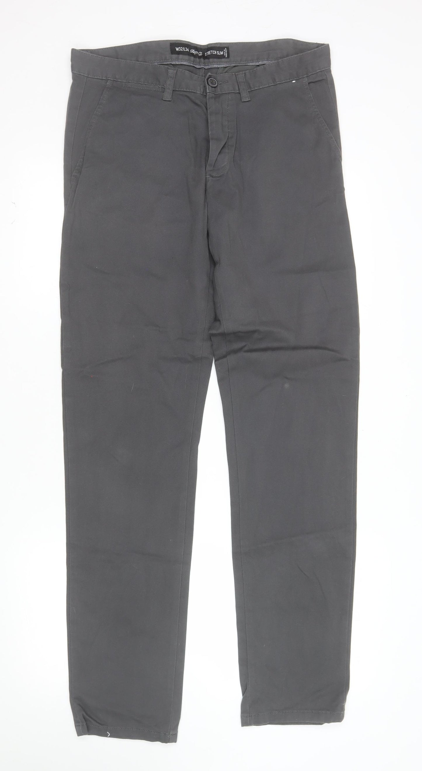 Denim Co Men's Grey Slim Fit Stretch Chino Trousers W32 L34