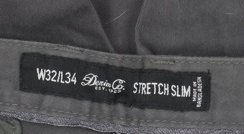 Denim Co Men's Grey Slim Fit Stretch Chino Trousers W32 L34