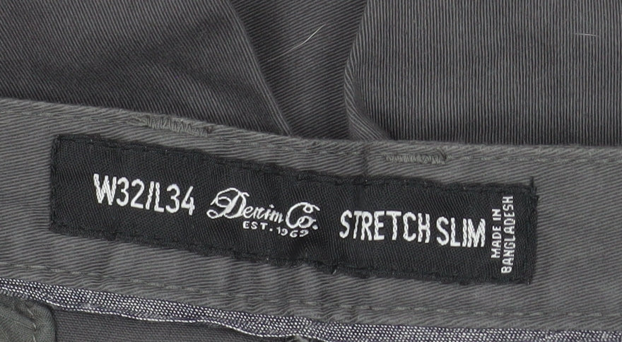 Denim Co Men's Grey Slim Fit Stretch Chino Trousers W32 L34