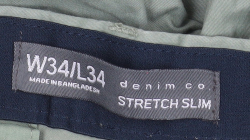 Denim Co Men's Green Slim Fit Chino Trousers W34 L34