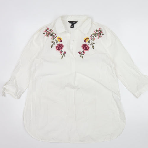 New Look Women's White Embroidered Floral Tunic Blouse UK 8