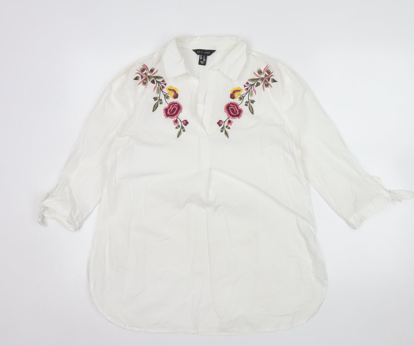 New Look Women's White Embroidered Floral Tunic Blouse UK 8