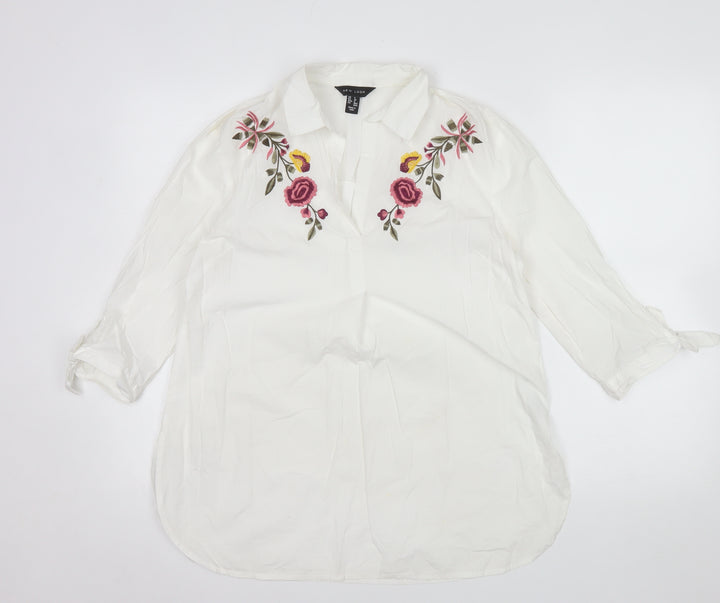 New Look Women's White Embroidered Floral Tunic Blouse UK 8