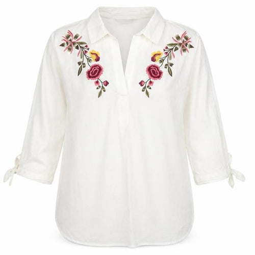 New Look Women's White Embroidered Floral Tunic Blouse UK 8