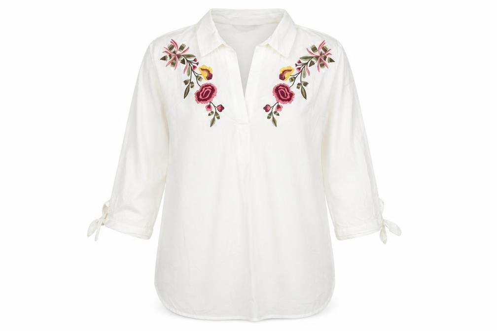 New Look Women's White Embroidered Floral Tunic Blouse UK 8