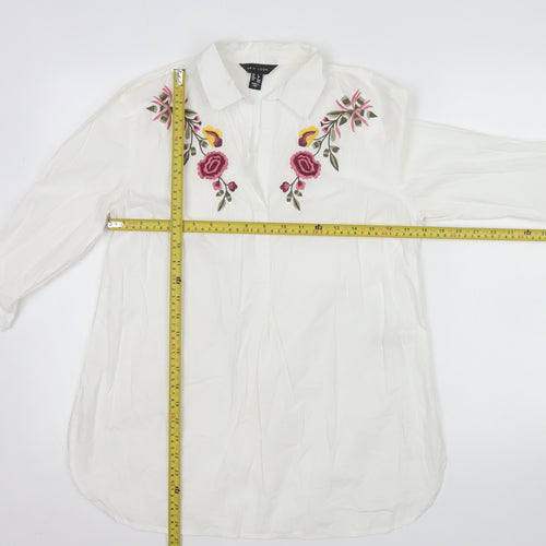 New Look Women's White Embroidered Floral Tunic Blouse UK 8