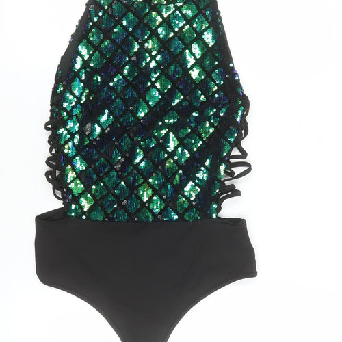 PrettyLittleThing Womens Black One Shoulder Sequin Camisole Top Size 8
