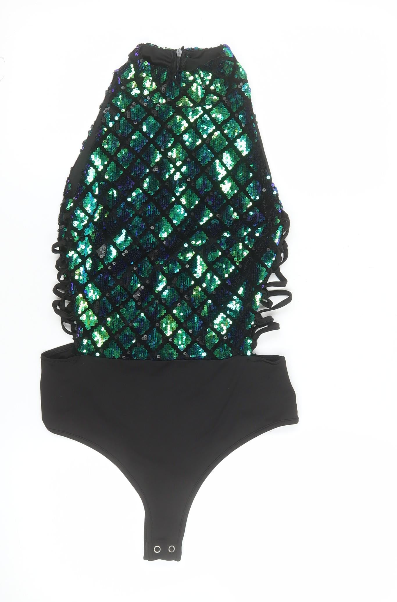 PrettyLittleThing Womens Black One Shoulder Sequin Camisole Top Size 8