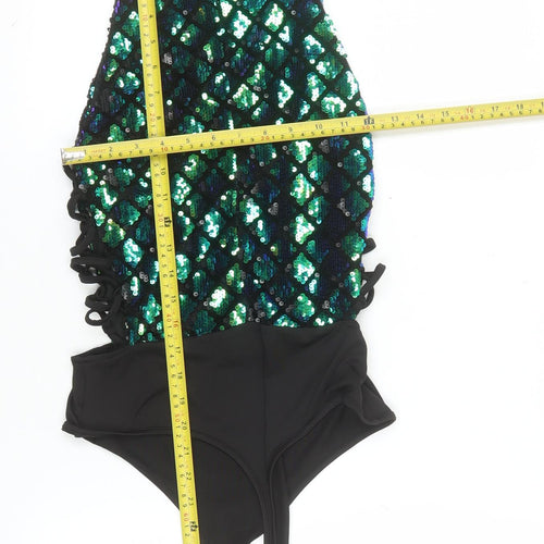 PrettyLittleThing Womens Black One Shoulder Sequin Camisole Top Size 8