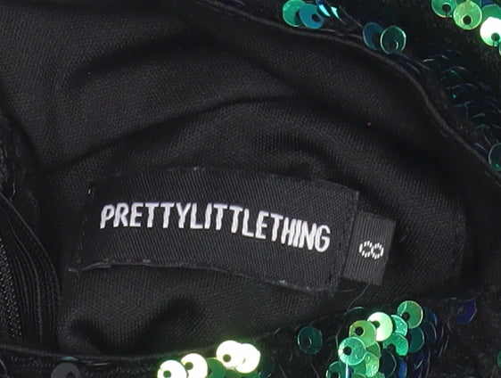 PrettyLittleThing Womens Black One Shoulder Sequin Camisole Top Size 8
