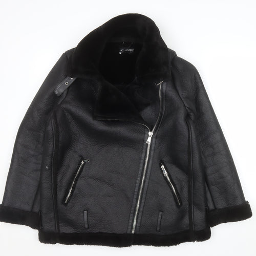 PrettyLittleThing Womens Black Faux Fur Lined Biker Jacket Size 8