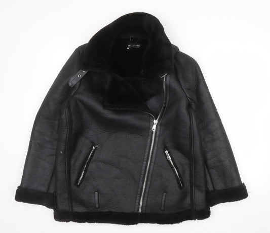 PrettyLittleThing Womens Black Faux Fur Lined Biker Jacket Size 8