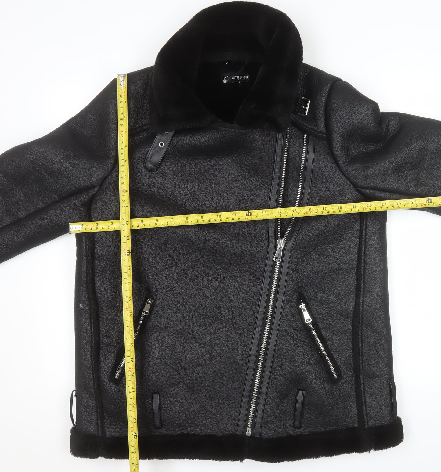 PrettyLittleThing Womens Black Faux Fur Lined Biker Jacket Size 8