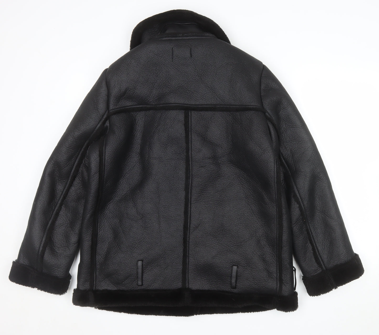 PrettyLittleThing Womens Black Faux Fur Lined Biker Jacket Size 8