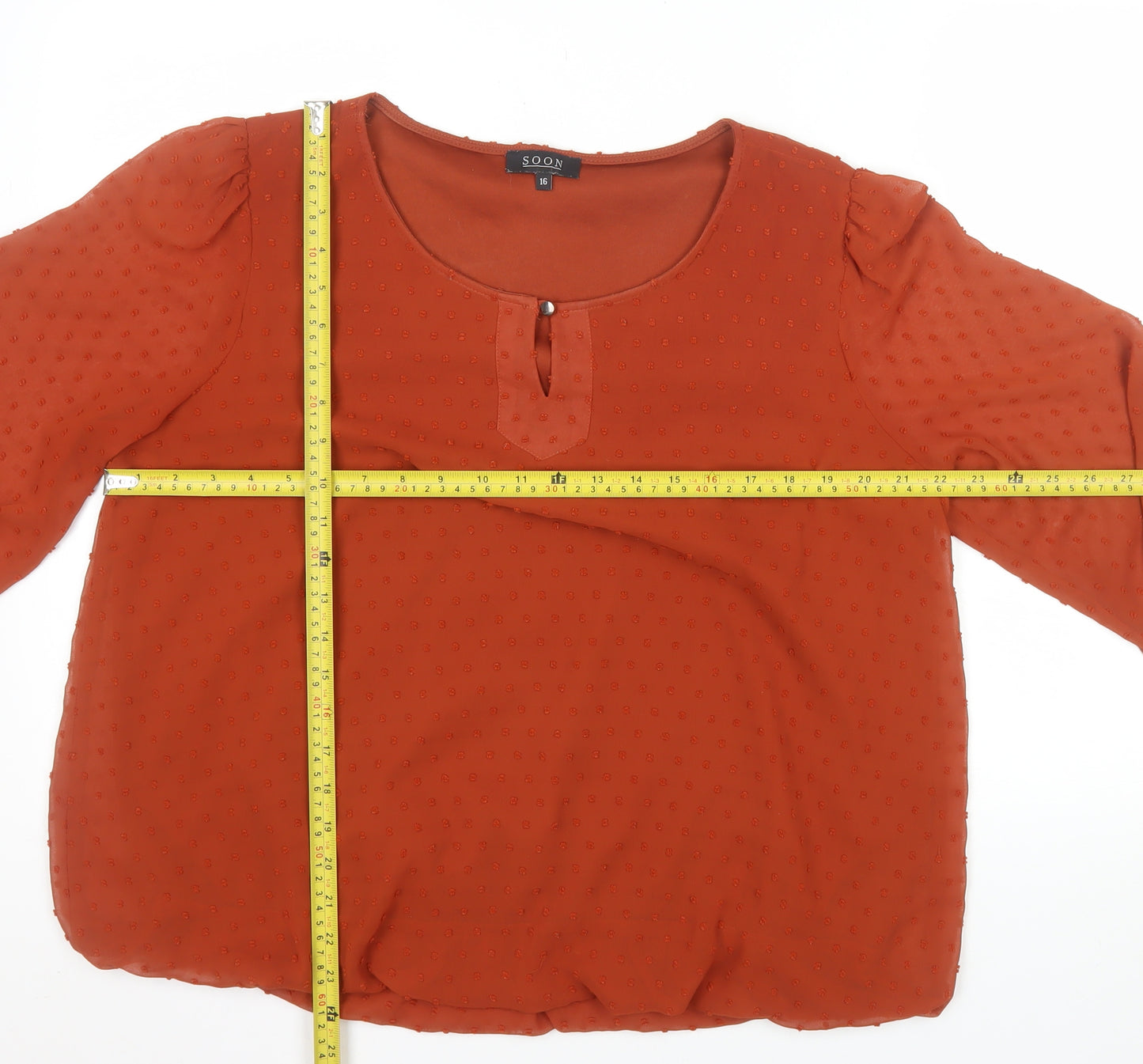 Soon Women's Orange Chiffon Tunic Blouse Size 16 3/4 Sleeve