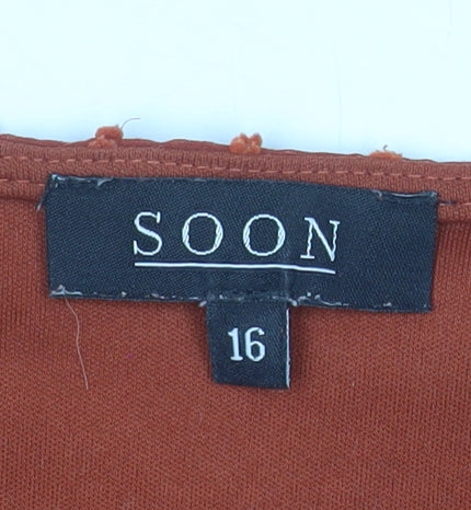 Soon Women's Orange Chiffon Tunic Blouse Size 16 3/4 Sleeve